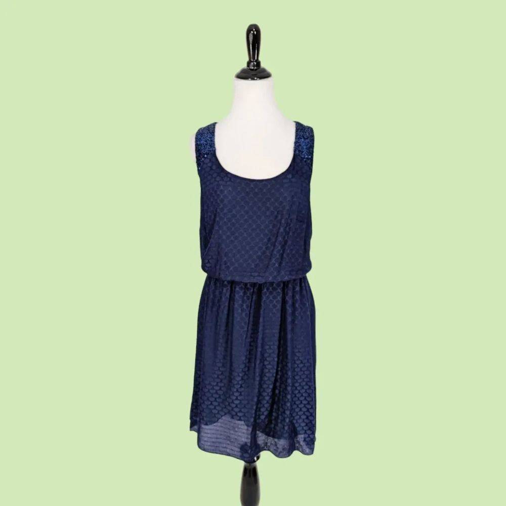 LILLY PULITZER Calissi Navy Blue Dress‎ Sequin Collar Silk Jacquard #54138 M